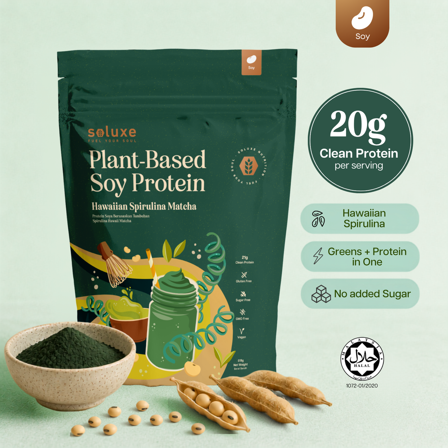 Hawaiian Spirulina Pacifica® Soy Protein with Matcha